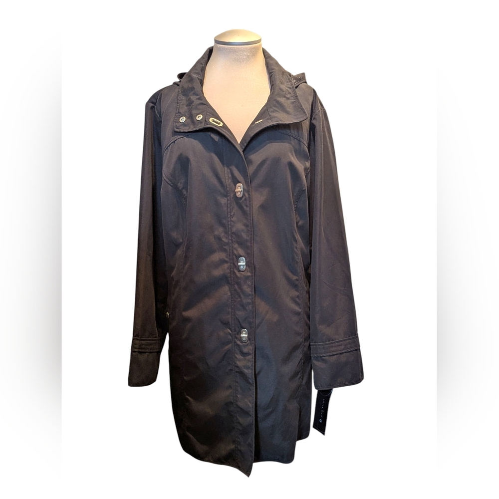 Sophisticated Black Utility Coat for Women With Snake Skin Pattern Detail